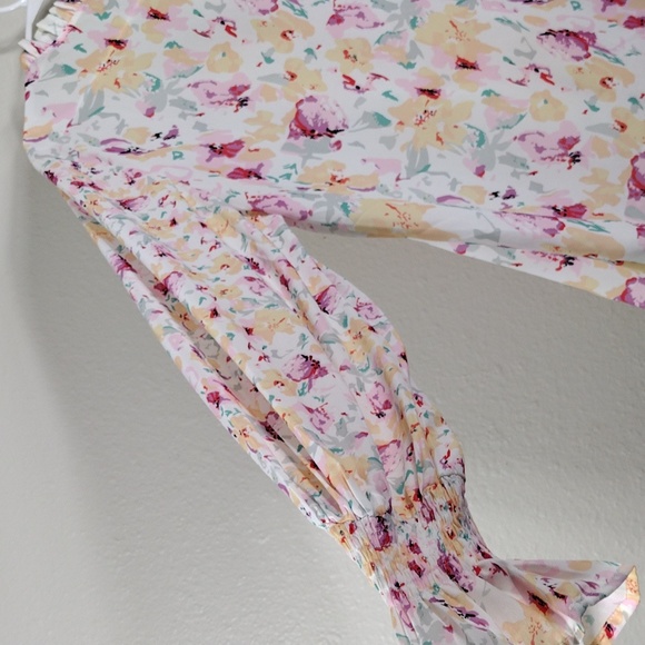 FloralTop Blouse Long Sleeve Halter Neck Flounce Sleeve Size L - Picture 6 of 7